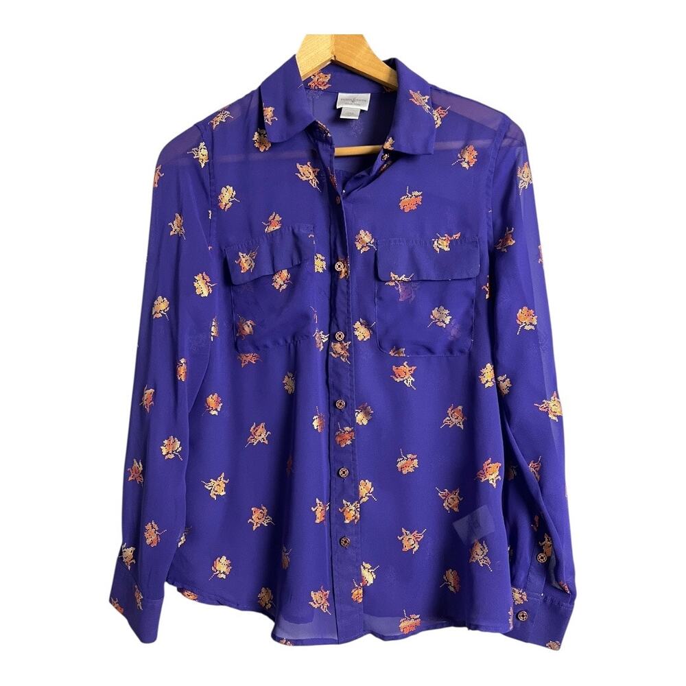 Vintage Jaclyn Smith Collection Purple Button Up Secretary Blouse shirt Top M